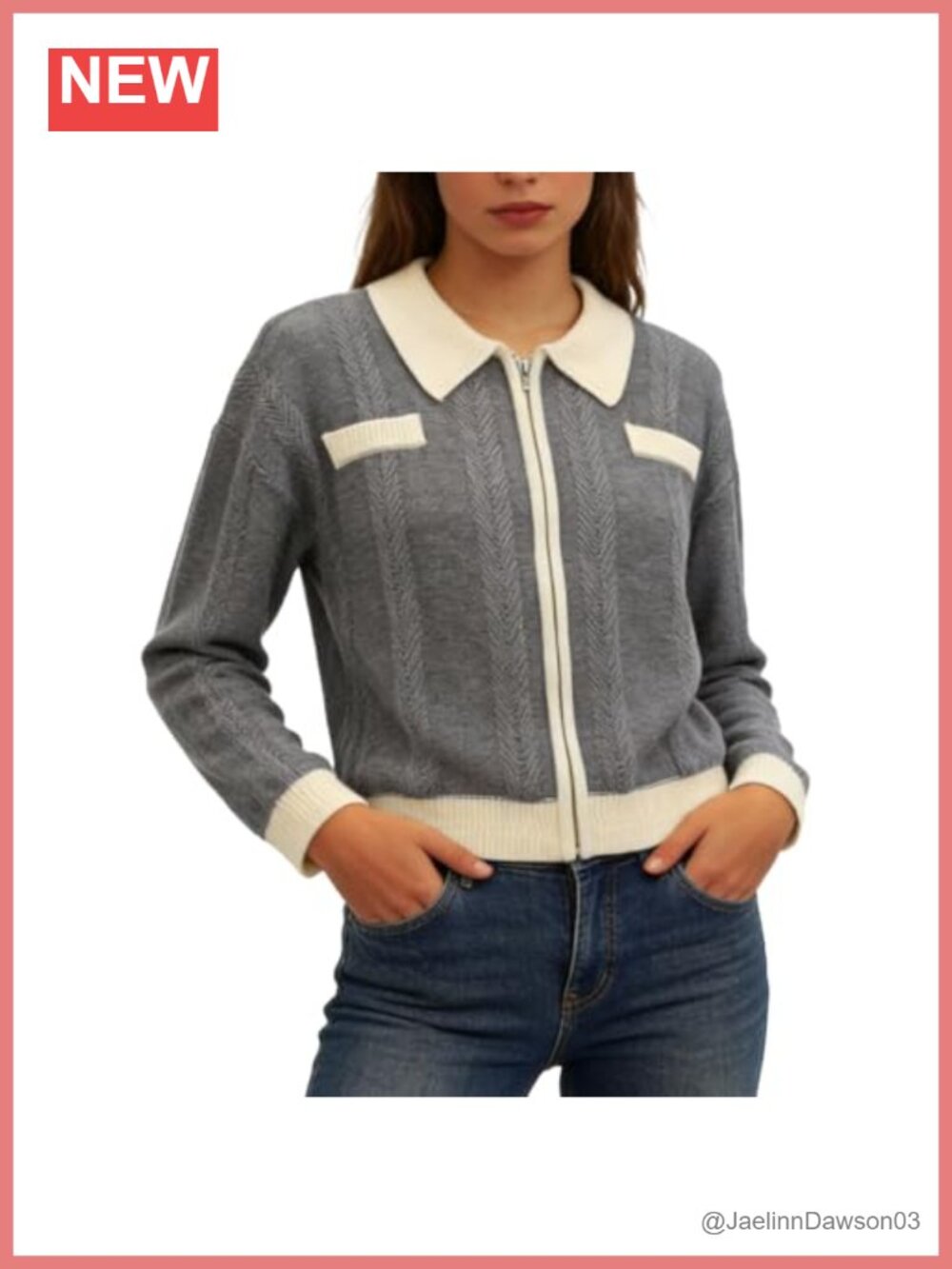 Chunky Cable Knit Zip Up Cardigan Sweater Womens Balloon Sleeve